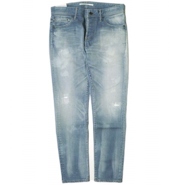 新品 e JEANS イージーンズ 日本製 岡山児島 ダメージ＆汚れ加工 ストレッチスリムデニムパンツ e-801 3 B.INDIGO ボタンフライ ジーンズ 定価33，000円 ボトムス g17394