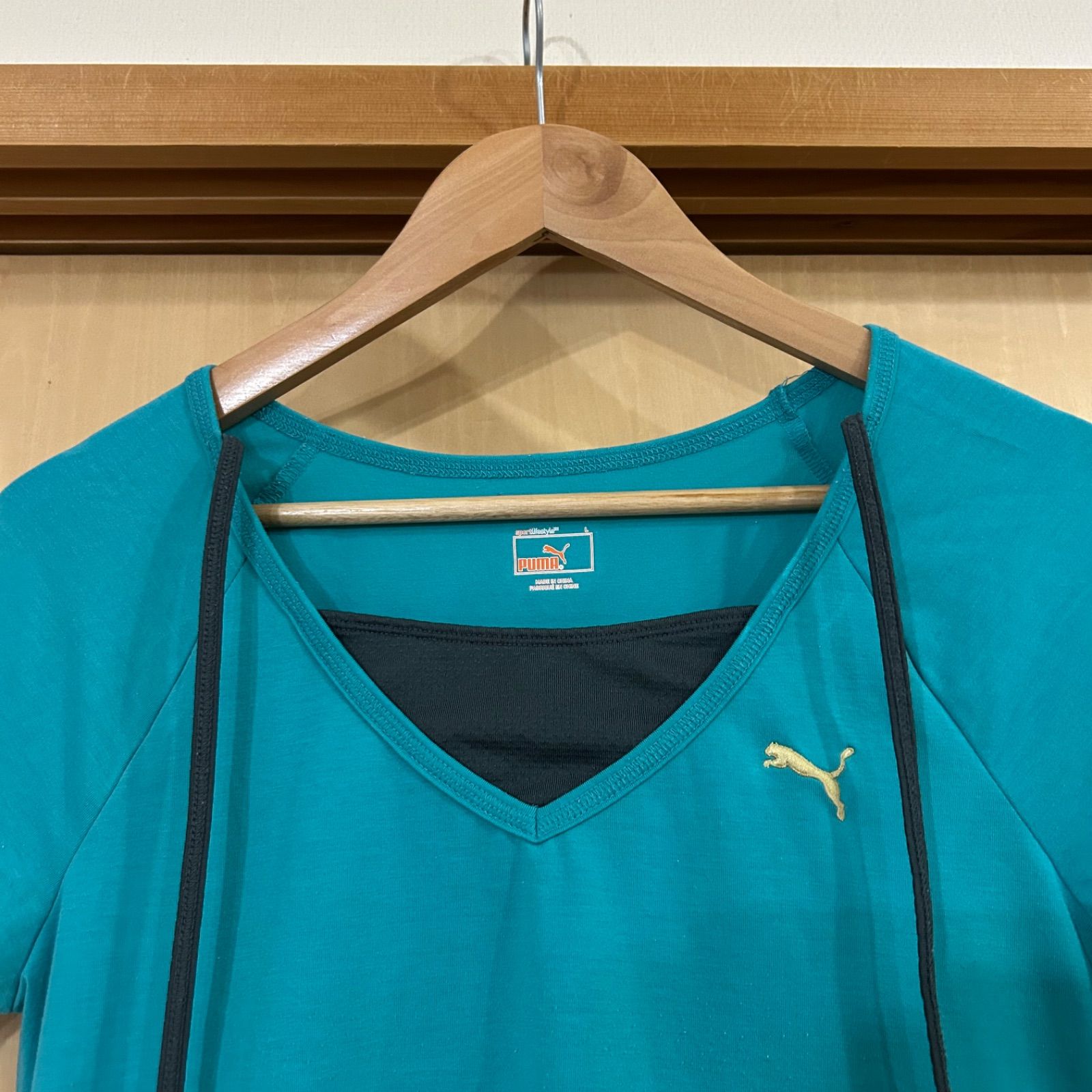 Puma プーマ フィットネス スポーツウェア ターコイズ Vネック T