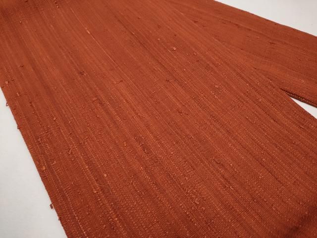 平和屋本店□極上 浦野理一 経節紬 九寸名古屋帯 色無地 赤錆色 逸品  