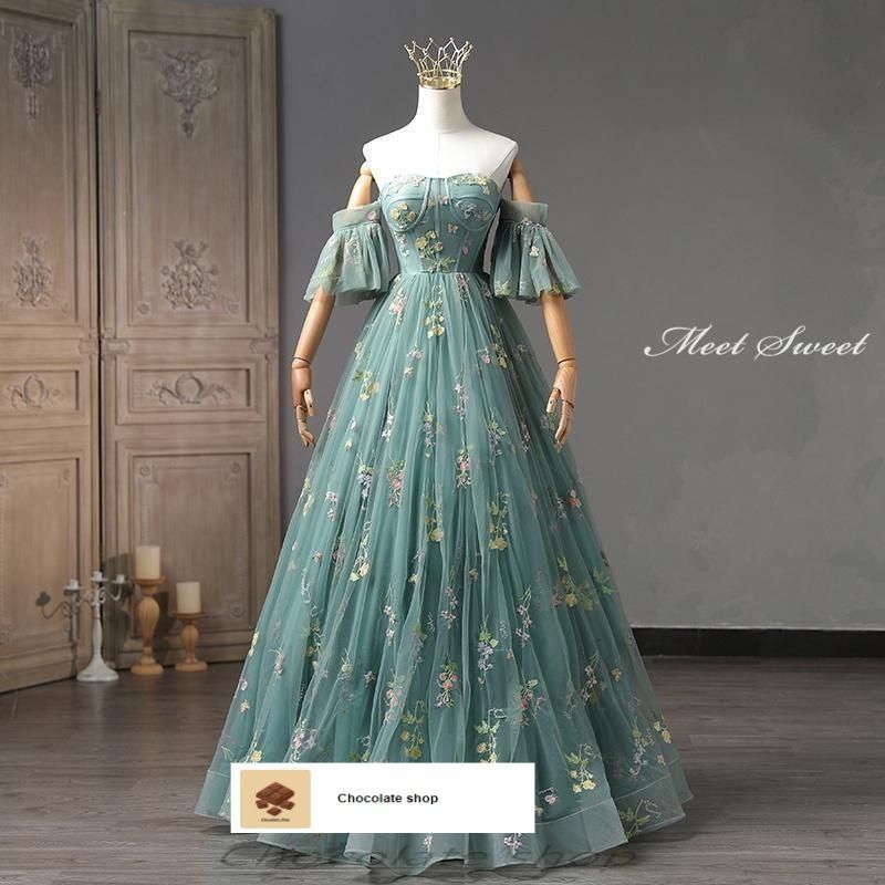 カラードレス 3way 付け袖 グリーン 編み上げ ロングドレス 結婚式 二次会 発表会 演奏会 ウェディングドレス ウエディングドレス 花嫁 前WP数量 価格926