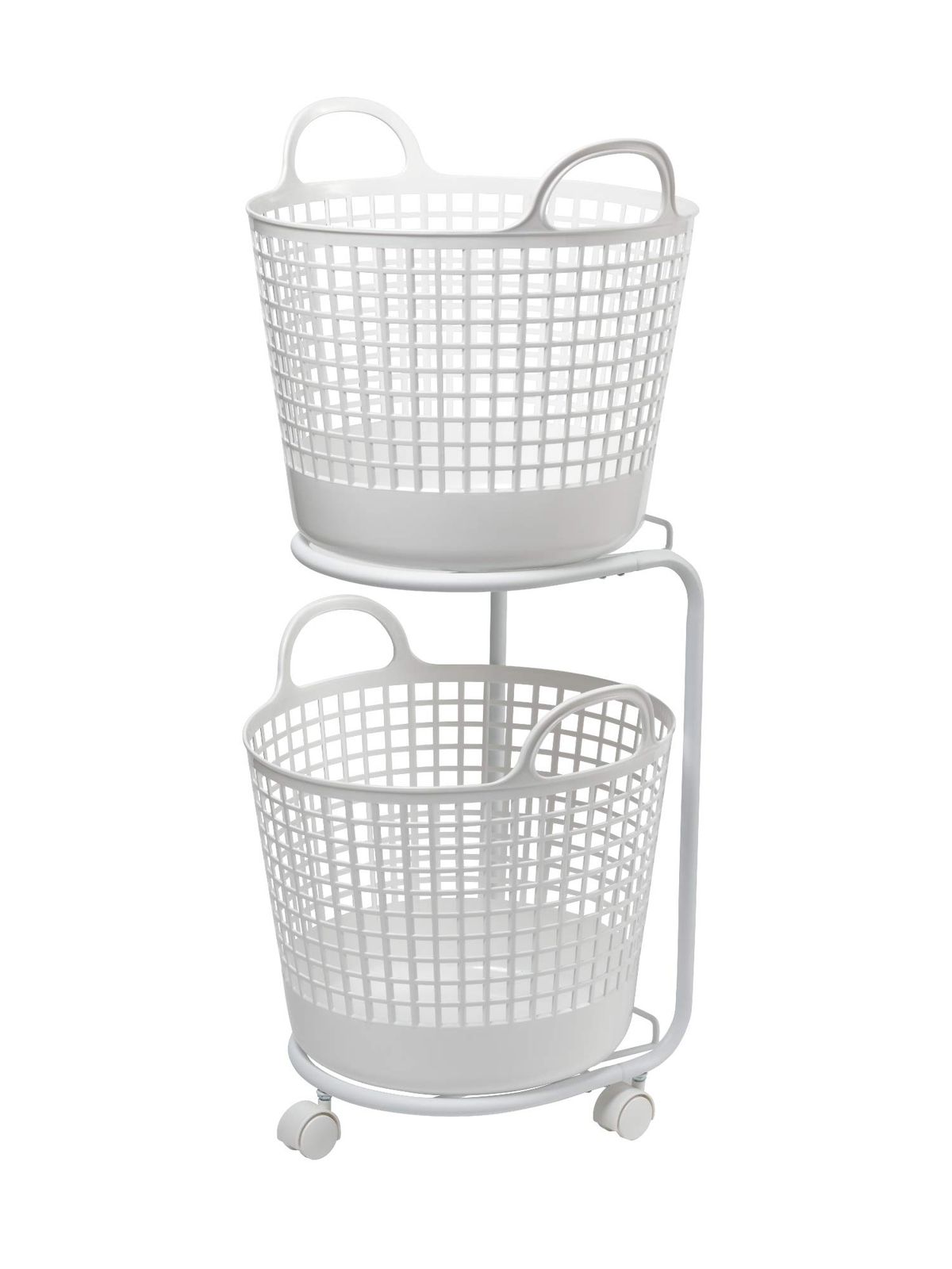 ライクイット like-it ランドリー 洗濯 収納 ラウンド型バスケット 2段 約幅41×40.5×90.5cm キャスター含む ホワイト LW-01L LBB-01C 2P バイオマスプラスチック約90%使用