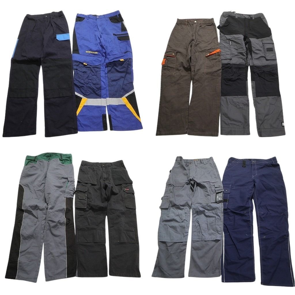 古着卸 まとめ売り ユーロワーク パンツ 8枚セット (メンズ ) ダブルニー グレー ネイビー カーゴパンツ  ギミック系 中古 古着 MX6628