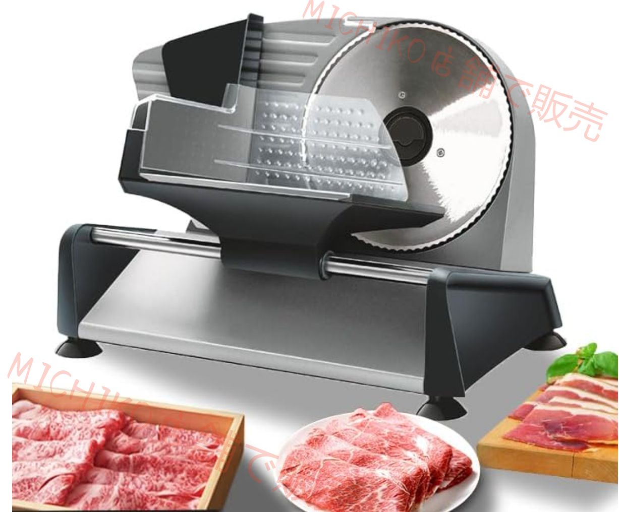電動 肉スライサー 電動フードスライサー φ19cm ステンレス製回転鋼刃 厚さ1-15mm調整 しゃぶしゃぶ肉|パン|ハム|チーズ|野菜|果物 お手入れ簡単 安定作業 肉スライサー 業務用 家庭用 ミートスライサー フードスライサー