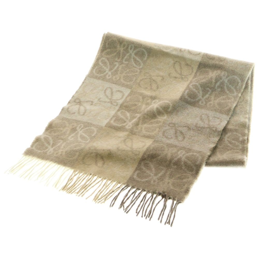 LOEWE ロエベ アナグラムロゴ カシミヤ混 ウール フリンジマフラー ベージュ F810487X17