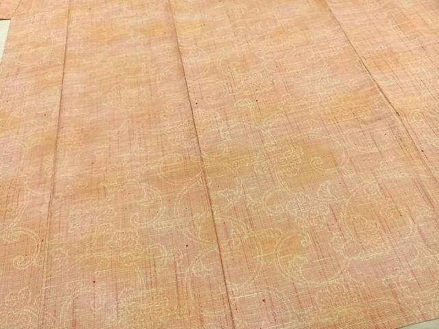 平和屋着物▽上質な紬 単衣 唐草花文 正絹 逸品 AAAZ1560fy