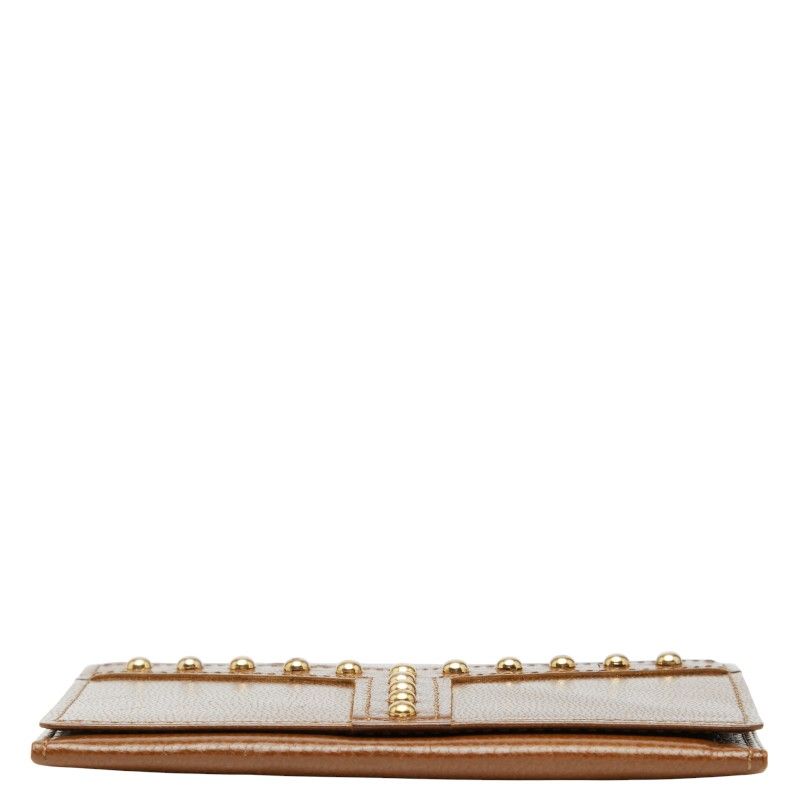 サンローラン スタッズ カードケース パスケース ブラウン レザー レディース SAINT LAURENT 1-0235379