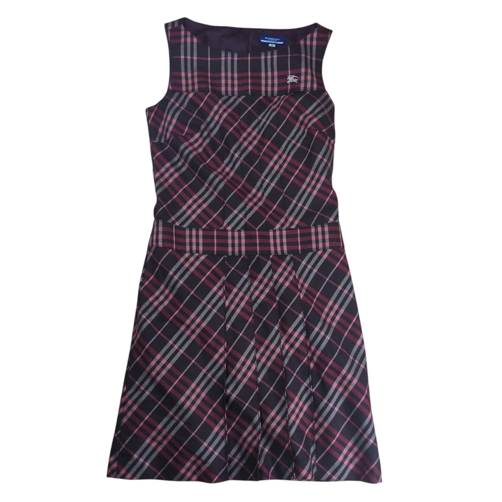 BURBERRY BLUE LABEL Burberry Check Pattern Wool No Sleeve Pleats One Piece