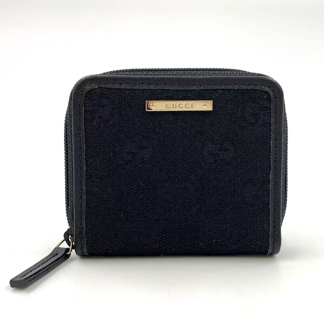 GUCCI GG柄 ロゴプレート コインケース レザー×キャンバス