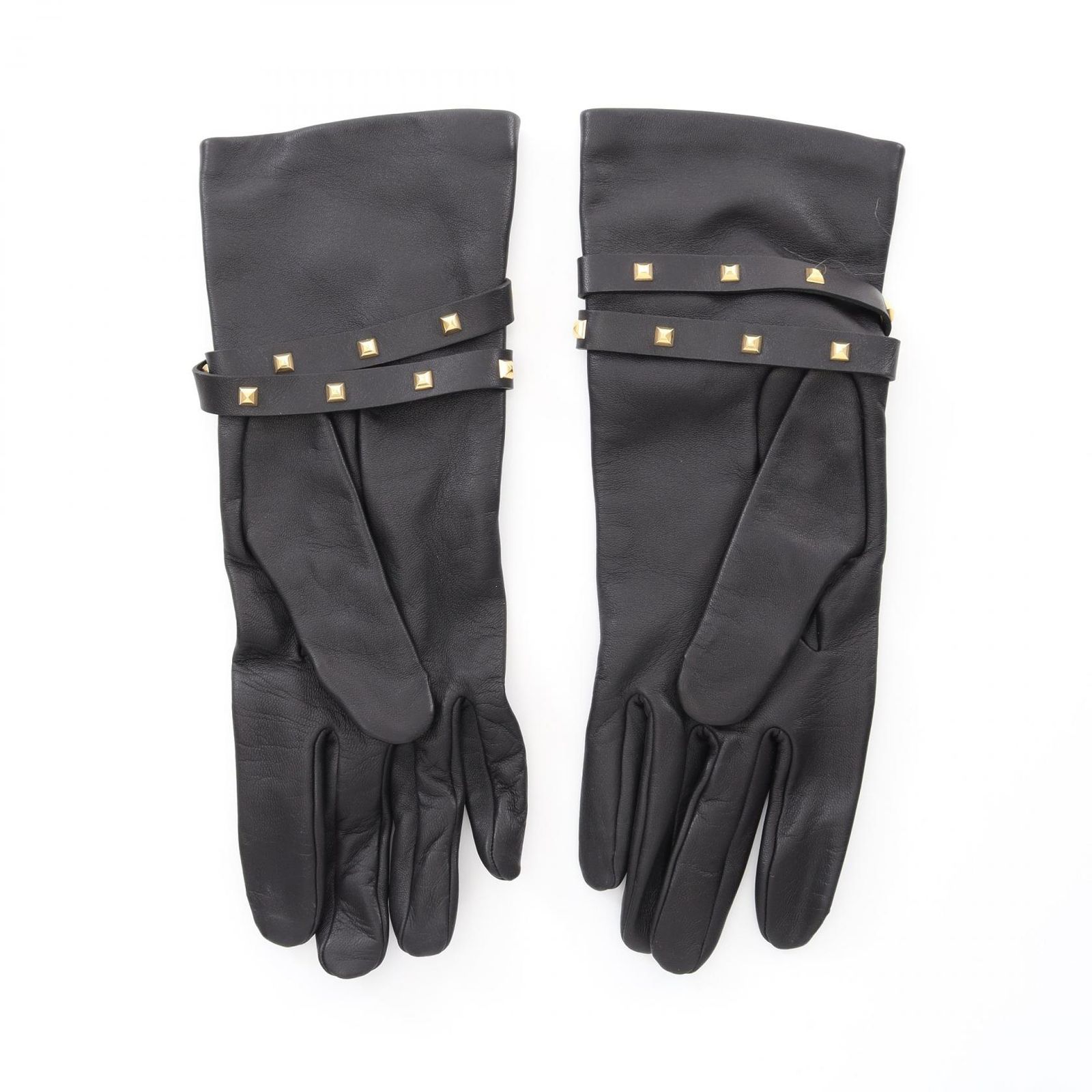 HERMES ブラックレザー手袋 エルメス ブラックレザー手袋 ゴールド装飾付き