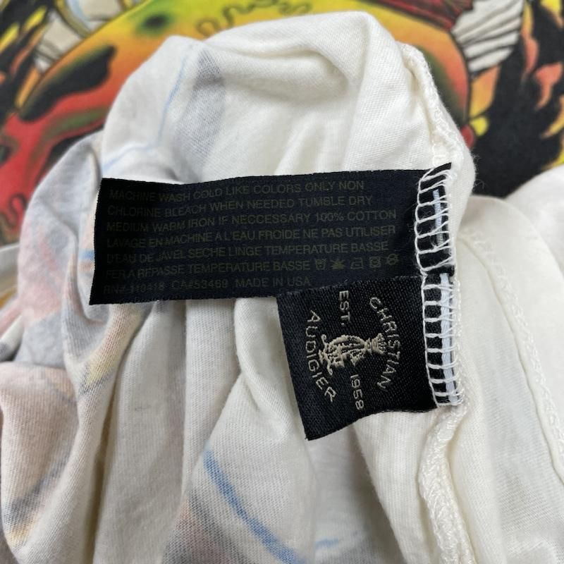 Christian Audigier スカル　骸骨　半袖　ロング　Tシャツ Christian Audigier スカル 骸骨 半袖 ロング Tシャツ - メルカリ