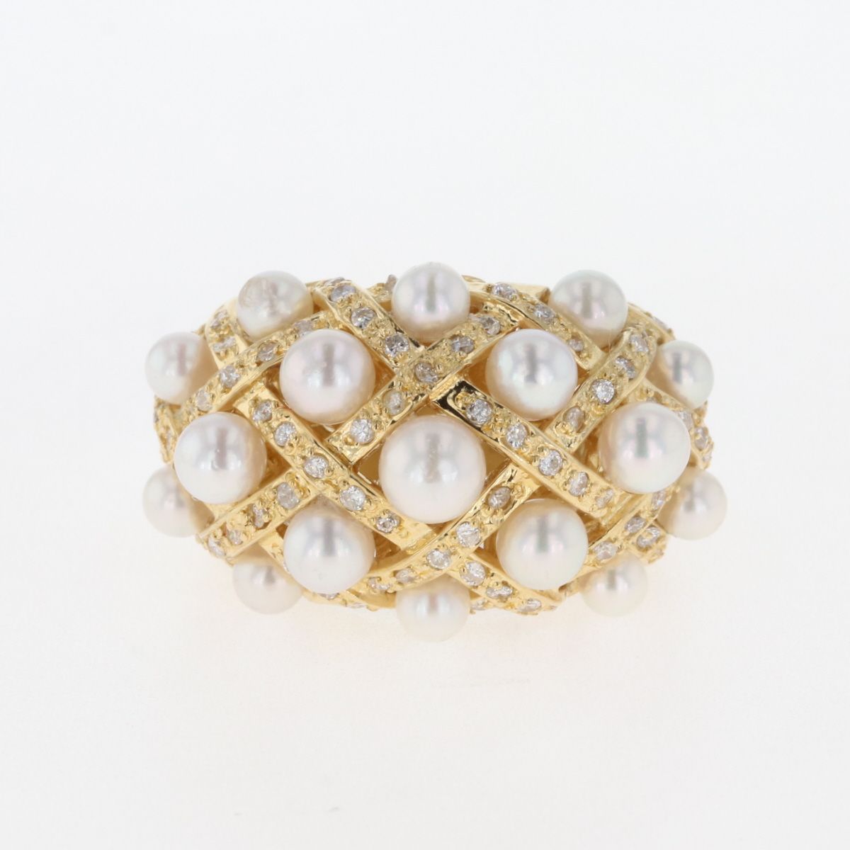 パール デザインリング K18 イエローゴールド 指輪 メレダイヤ 真珠 
