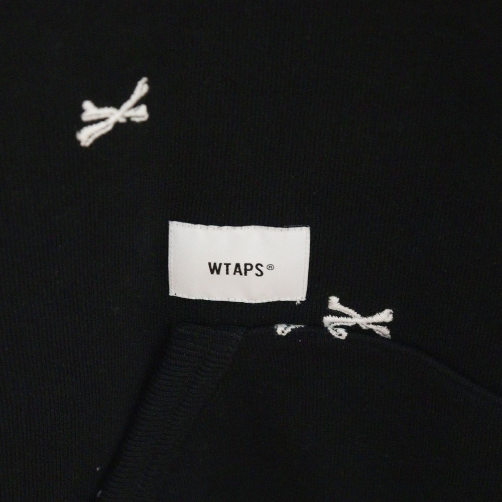 ♠ WTAPS ダブルタップス 22AW ACNE HOODY CTPL TEXTILE クロスボーン 刺繍 プルオーバーパーカー ブラック 222ATDT-CSM26