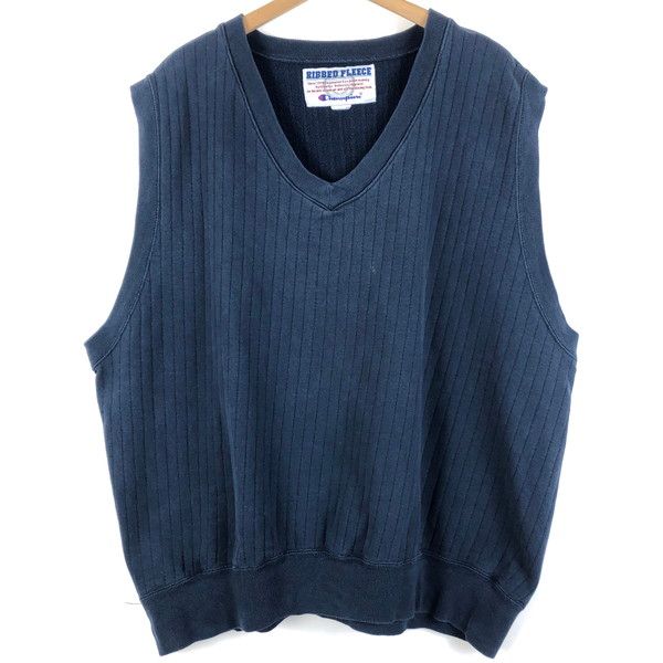 【古着】 Champion チャンピオン ベスト スウェット素材 RIBBED FLEECE メンズ3XL 相当 ネイビー系 【中古】 n060961