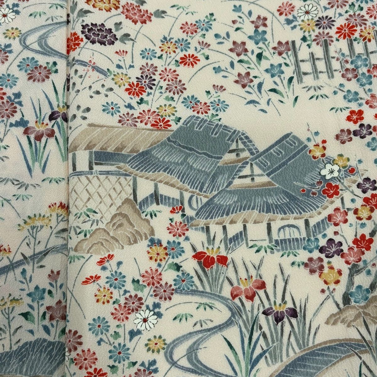 小紋　更紗模様　藍　身丈157 美品 小紋 更紗模様 藍 身丈157 美品