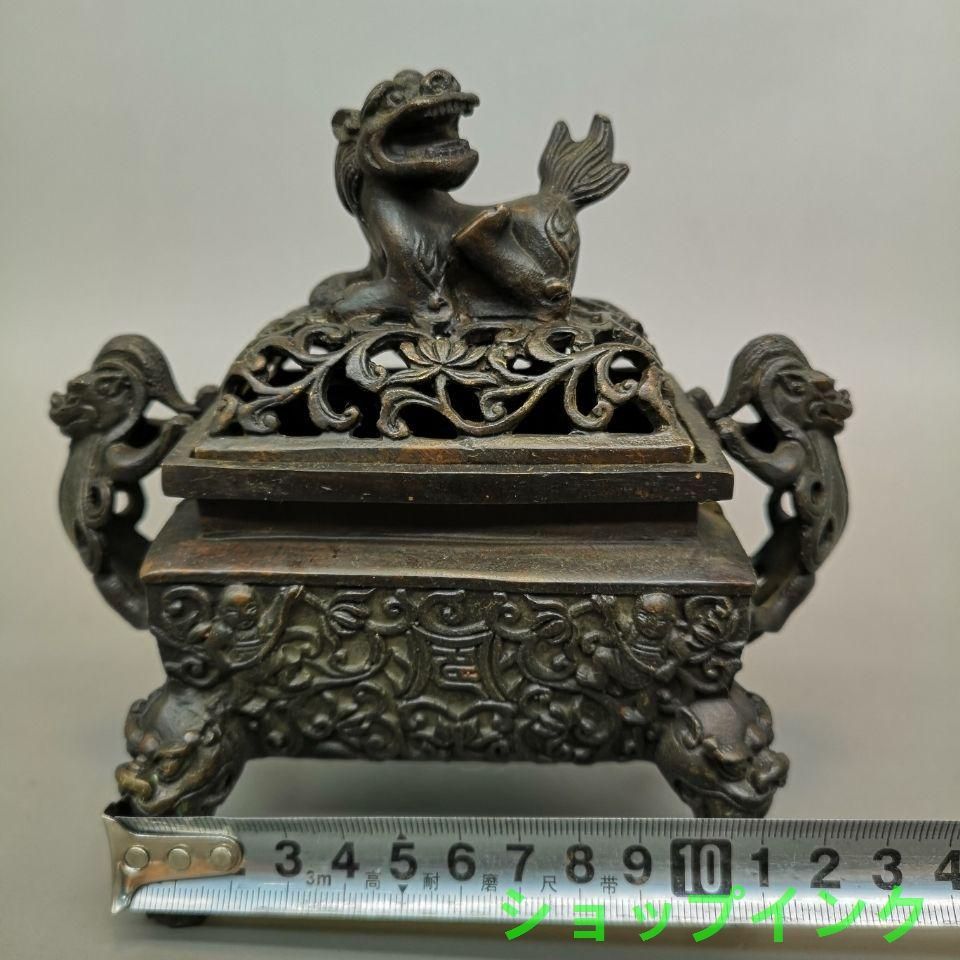 古銅 獅子香炉 獅子 銅器 仏具 香炉 獅子 置物 銅製 香炉 獅子蓋 銅炉 銅器
