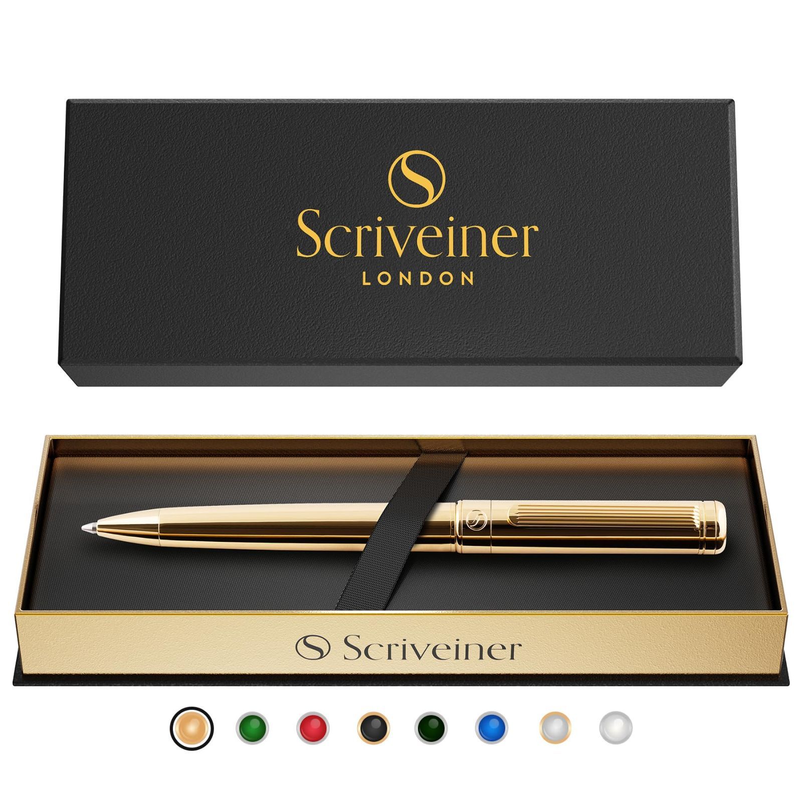 Color 金 Scriveiner ボールペン 24金仕上げ シュミット 黒リフィル 最高のボールペンギフトセット 男女 ビジネスマン 役員 オフィスに最適 金 G Pen - Stunning Luxury Pen