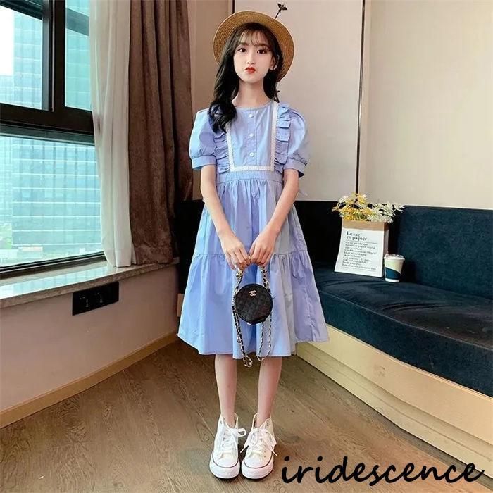 ワンピース キッズ 半袖 子供服 春夏 女の子 キッズワンピース ロングワンピース チュニック 子供ドレス ジュニア 可愛い シンプル 110 120 130 140 150 160 170 zz116663615e7e6
