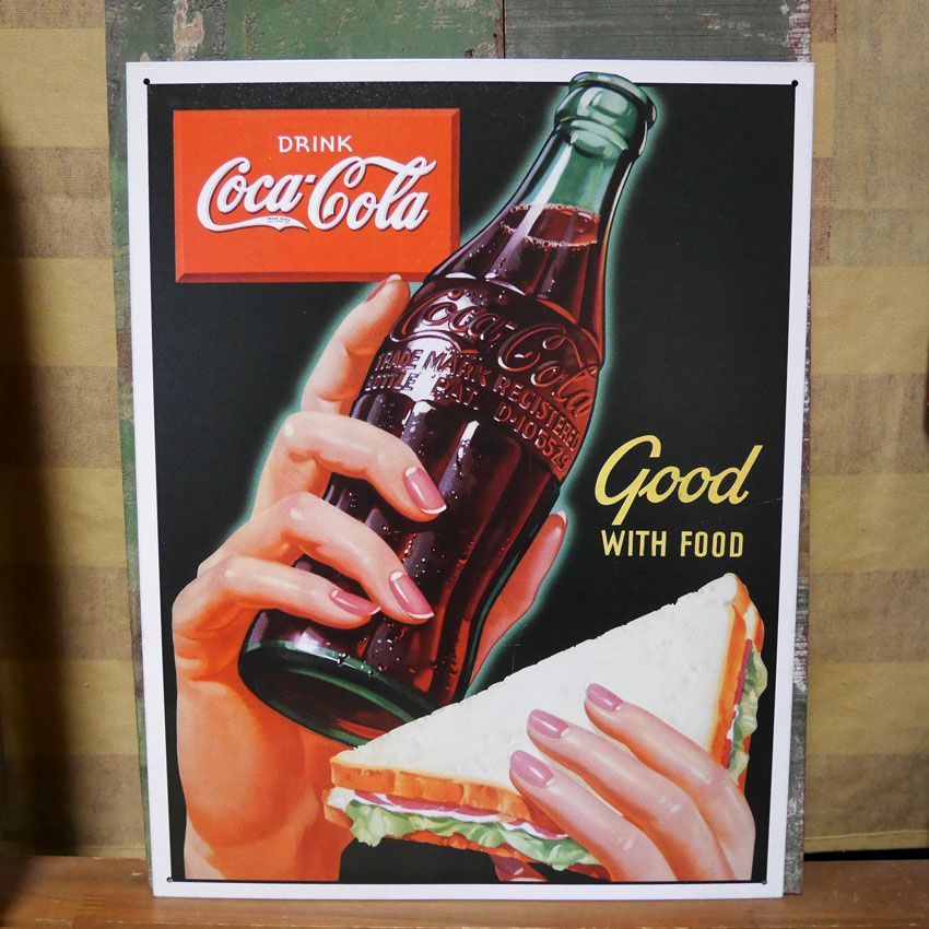 ティンサイン コカコーラ ブリキ看板 good WITH FOOD Coca-Cola 