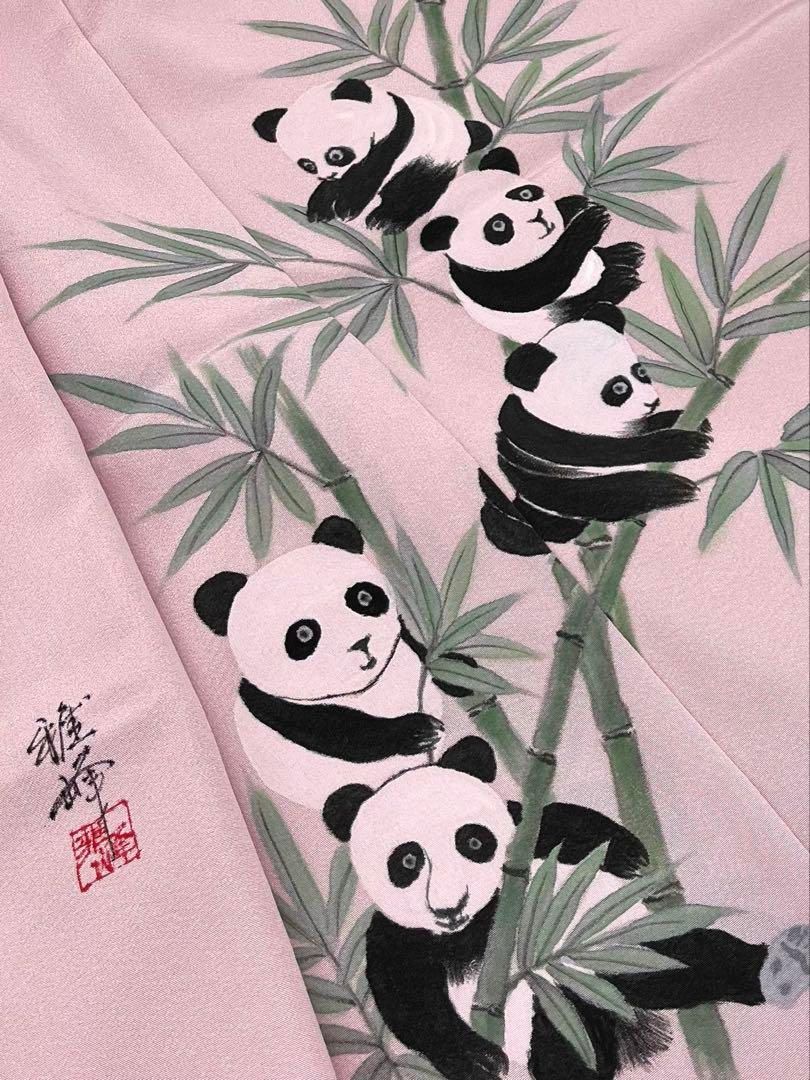 手描き 訪問着 仮絵羽 未仕立て品 パンダ 正絹 八掛付き 舞台衣装 大衆演劇 付け下げ訪問着 仮絵羽 未仕立て 手描き パンダ 正絹 舞台衣装 大衆