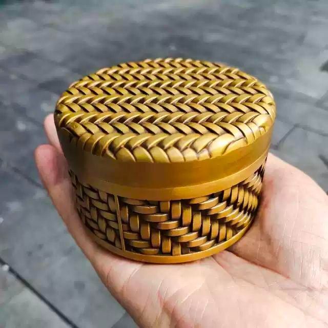銅細工 彫刻 編み缶(茶筒) 茶道具 香道具 装飾品 工芸品 美術品