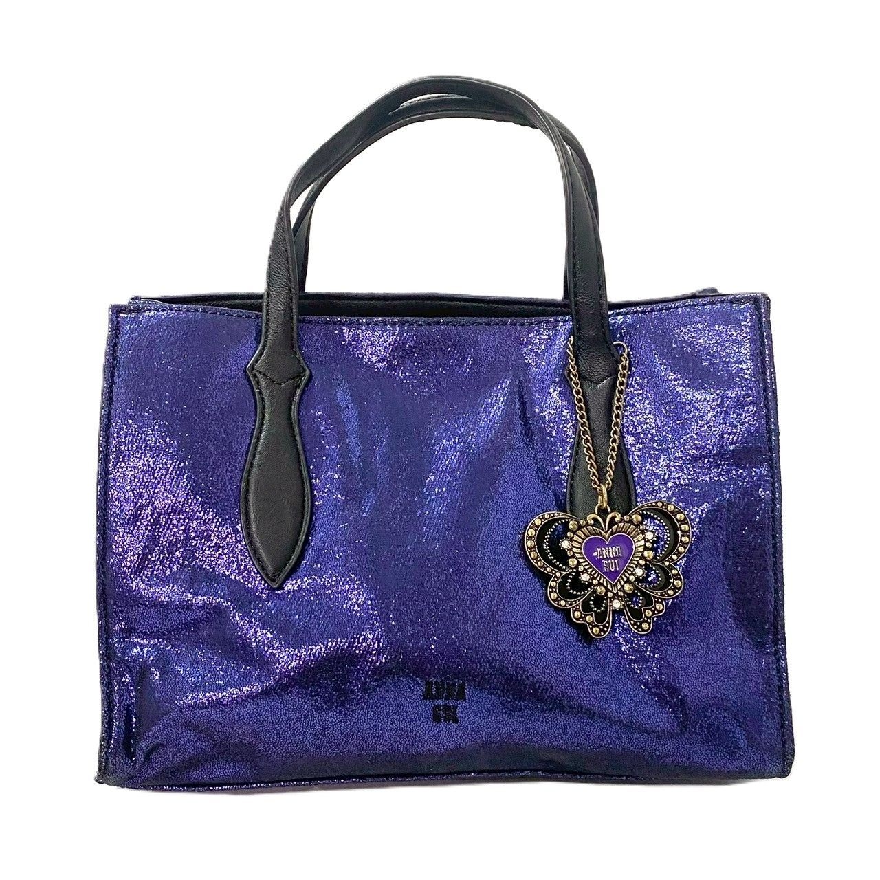ANNA SUI】2Way バッグ 蝶々 チャーム付き ラメ パープル/紫系 