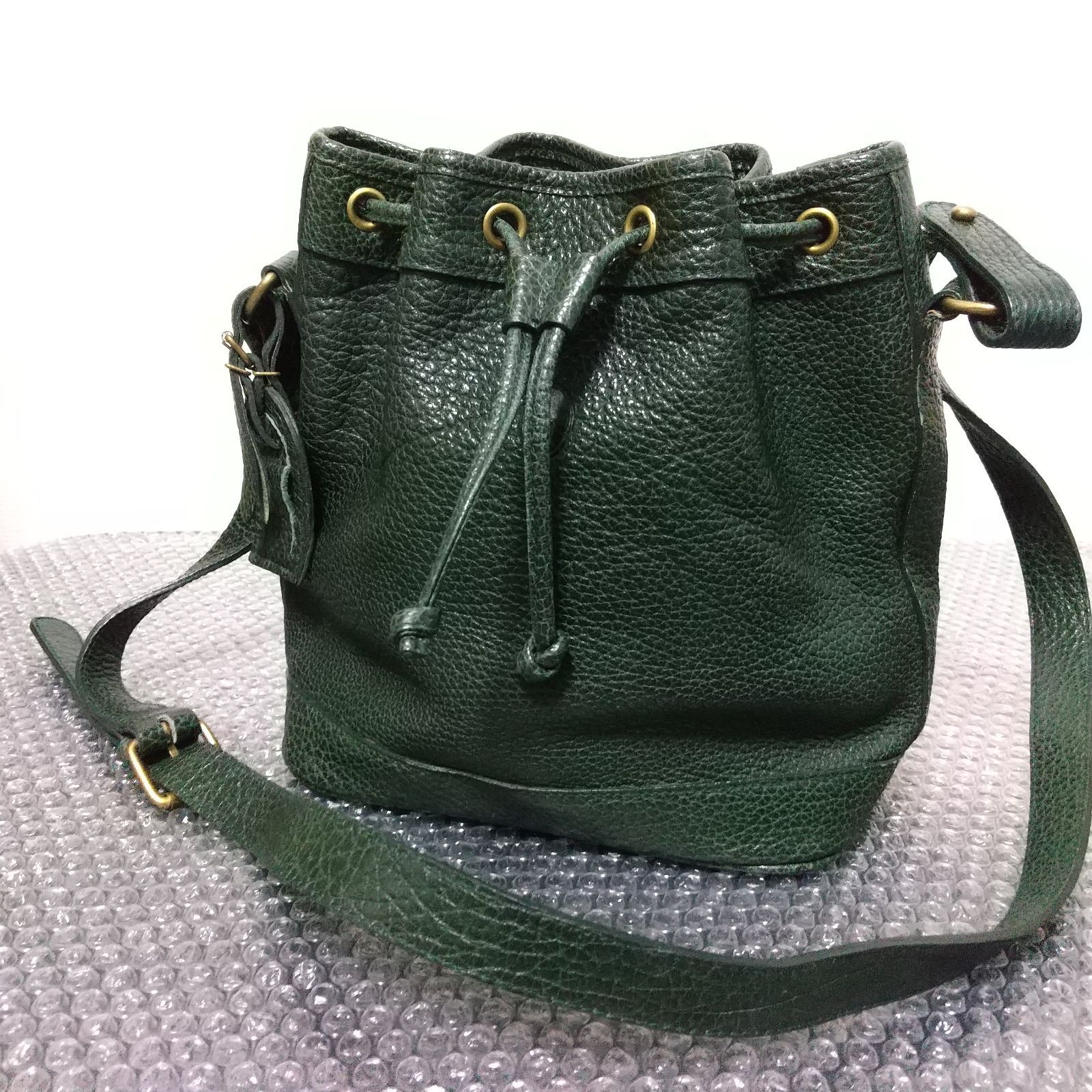 ラルフローレン ショルダーバッグ レザー 巾着 斜め掛け 緑