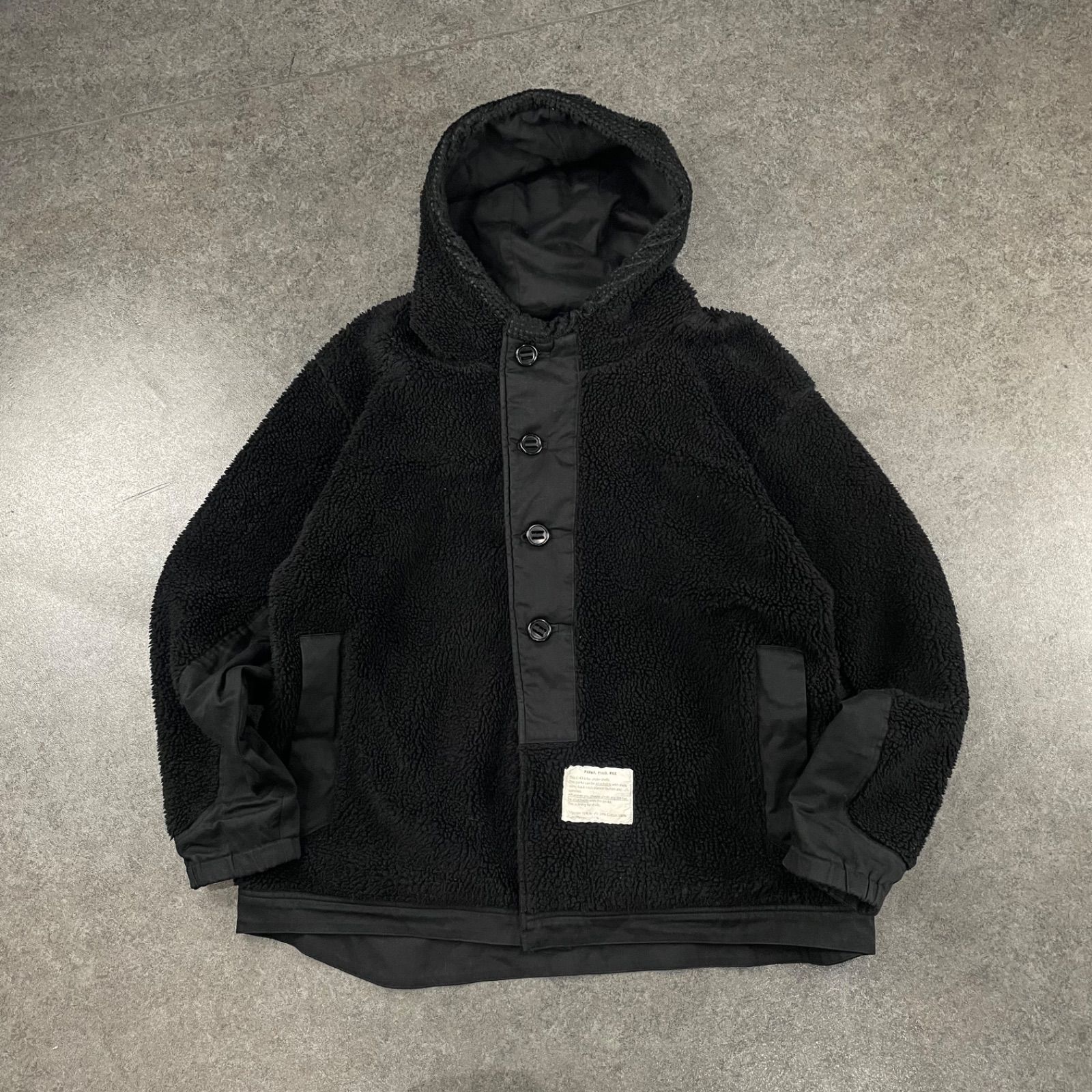 CMF COMFY OUTDOOR GARMENT シーエムエフ アウトドアガーメント ボアフリースジャケット パーカー フーディー 比翼ボタン ブラック 黒 メンズ L