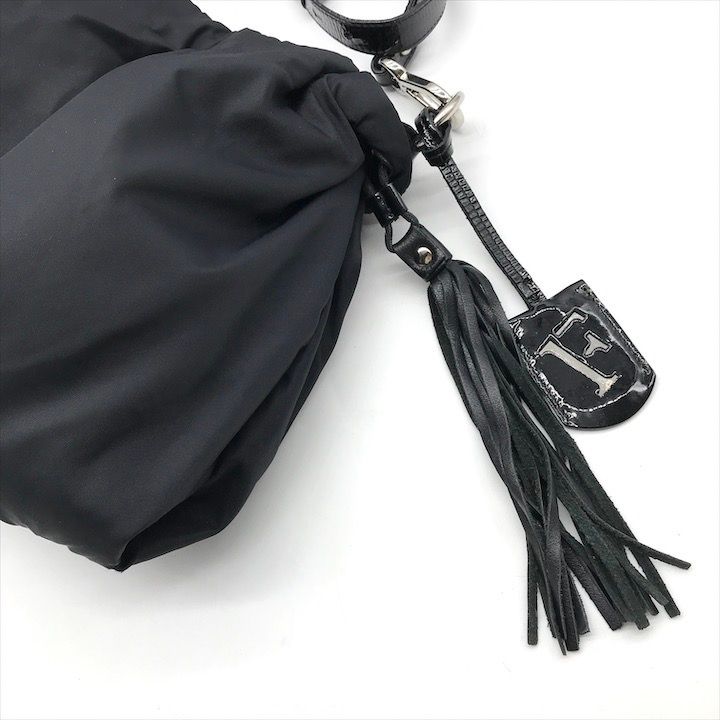 良品 FURLA フルラ ハンド ショルダー バッグ ブラック ナイロン  
