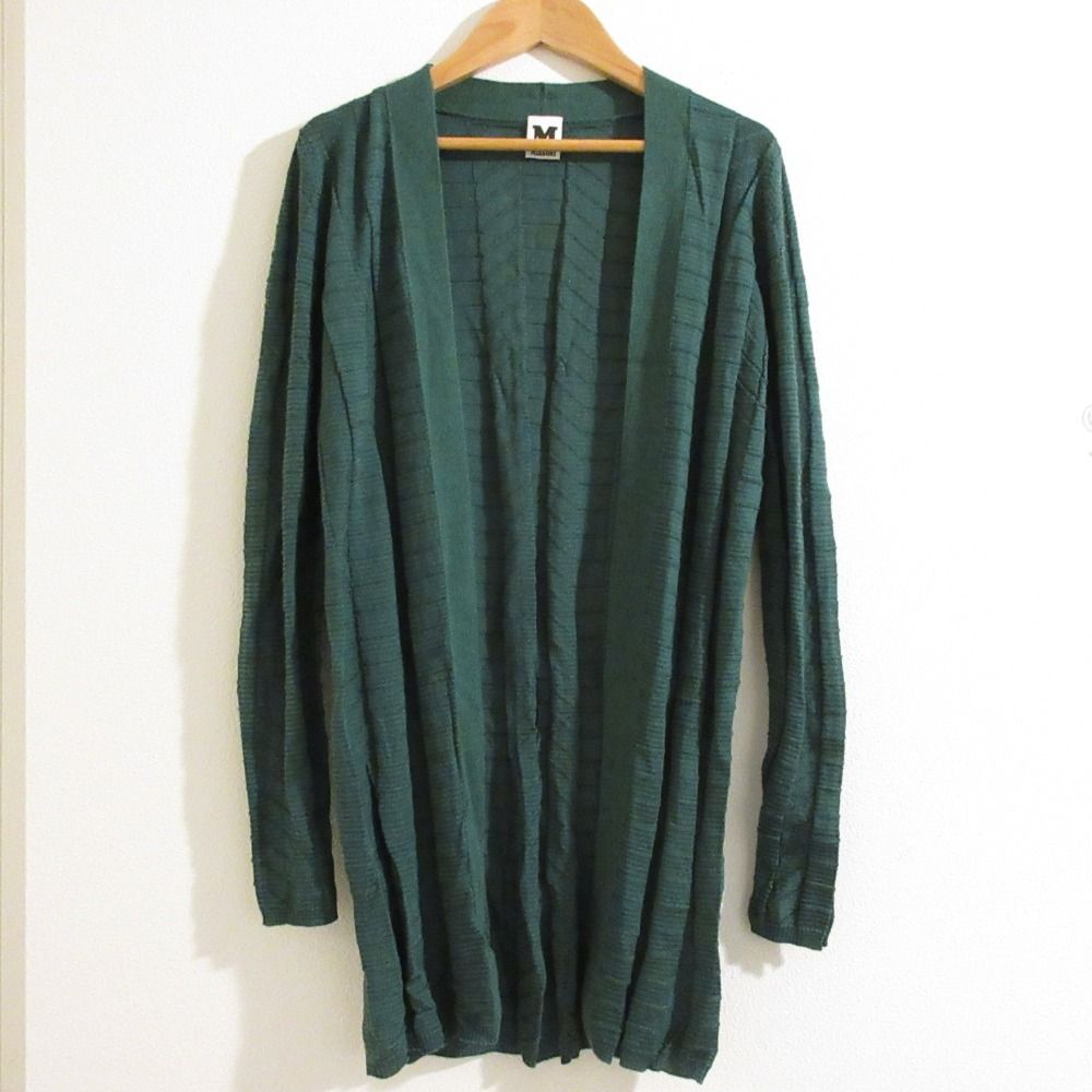 美品 M MISSONI エムミッソーニ ボタンレス ミドル丈 ニットカーディガン 42 グリーン レディース 古着 中古 美品 M MISSONI エムミッソーニ ボタンレス ミドル丈 ニット