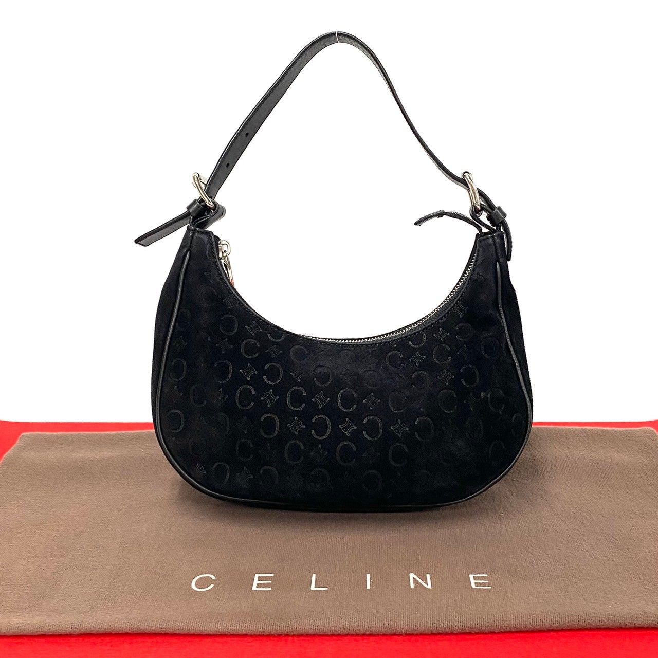 極 美品 希少品 CELINE セリーヌ Cマカダム ロゴ 柄 スエード レザー ミニ ハンドバッグ セミ ショルダーバッグ ブラック 黒 79705  - メルカリ