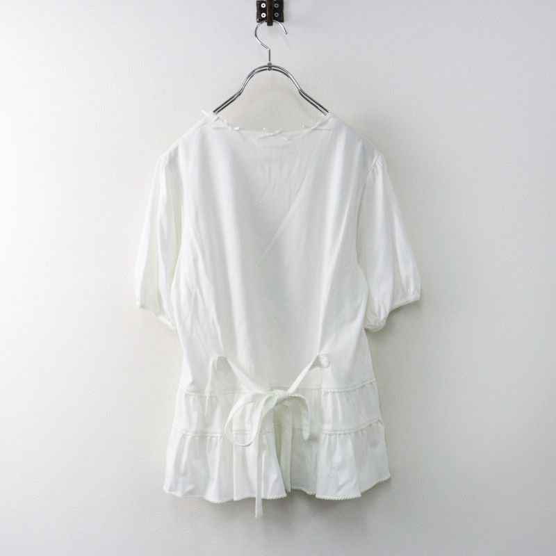 【極美品】PINK HOUSE ピンクハウス　ピコフリル　カットソー　ホワイト 2024SS ピンクハウス PINK HOUSE ミニリボンいっぱいスムース