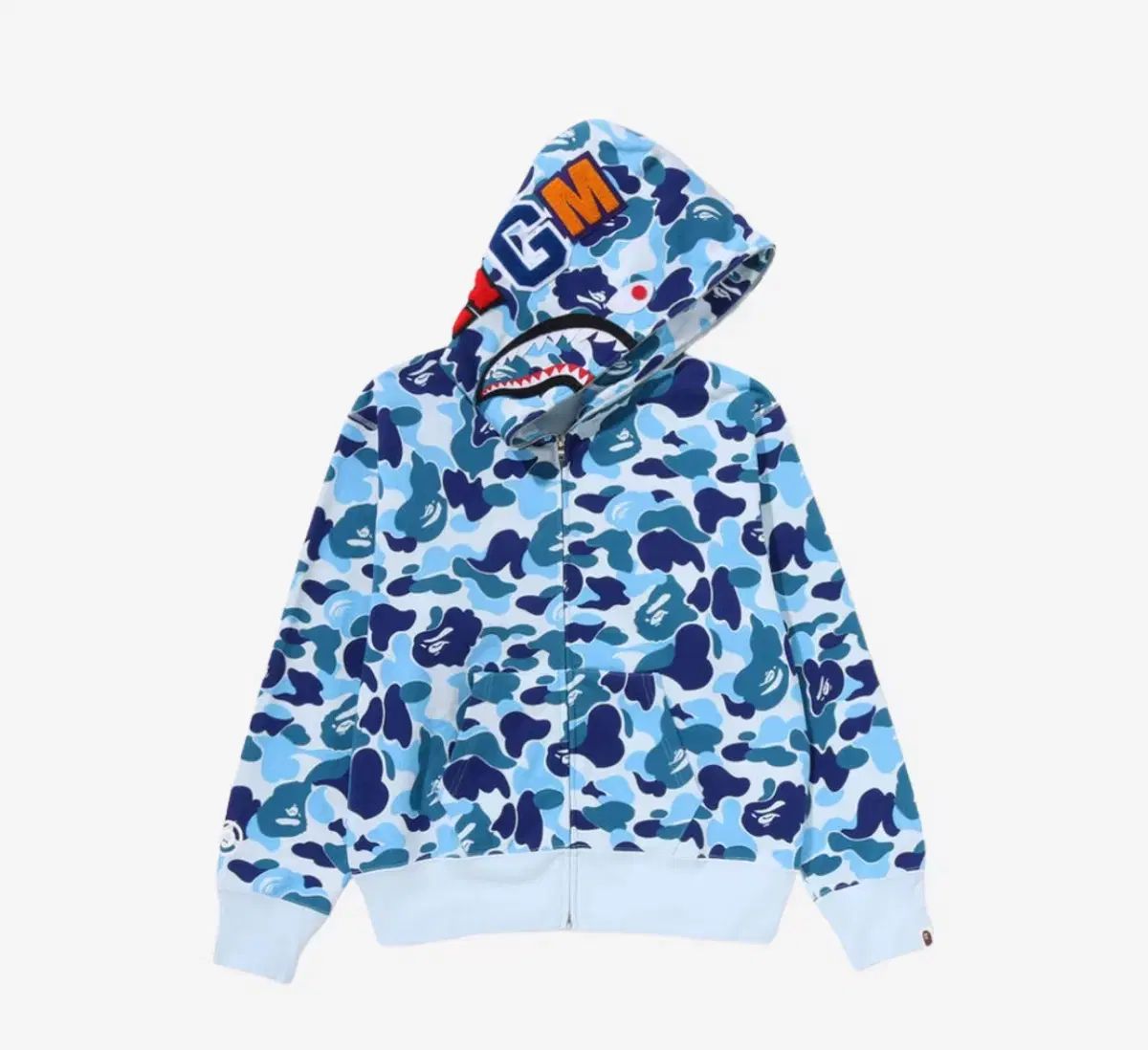 A BATHING APE アベイシングエイプ abc カモフラ シャーク フル ジップ フード付き ジップアップパーカー 青 M