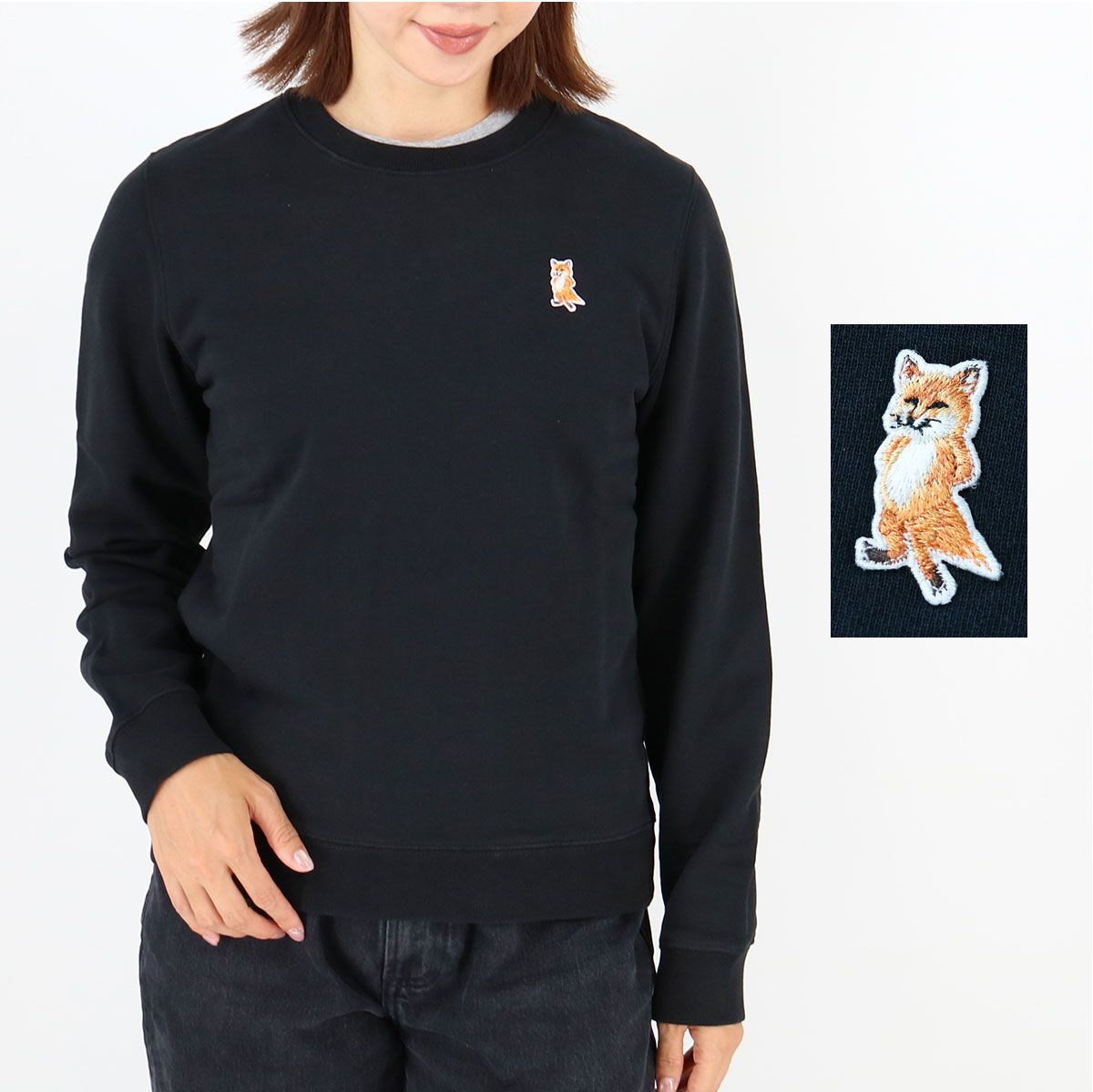 MAISON KITSUNE メゾン キツネ スウェット PW00320KM0340 LADY FOX REGULAR SWEATSHIRT レディース 長袖 トレーナー クルーネック 裏毛 フォックスパッチ ロゴ スウェット ロゴ刺繍 コットン ブランド