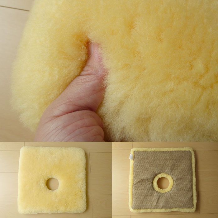 洗える ムートン座布団 穴あき 座布団 メディカルムートン 医療 介護用 角座薄型 ざぶとん 穴空き ムートン ドーナツクッション 日本製 薄め 床ずれ予防 体圧分散 舛田 マスダ MM-22