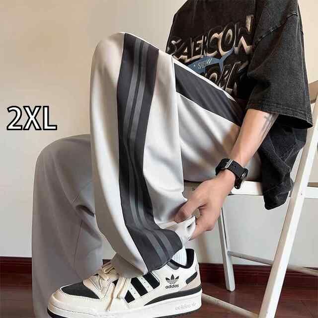 [2XL  ]メンズ  服  シンプル ファッション オシャレ 大人 かっこいい 大きいサイズ ストリート 紳士服 夏 アメリカン ストライプ 速乾 パンツ 薄手 スポーツ ゆったり ワイド レッグ カジュア