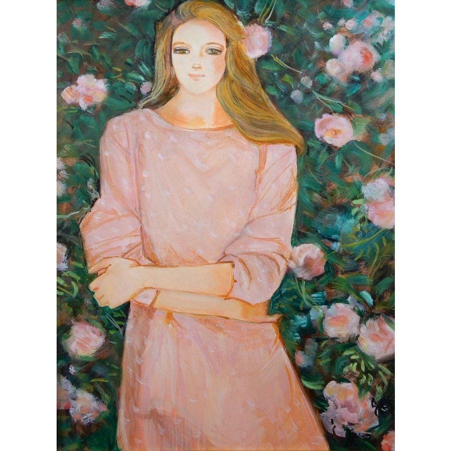 中島裕子 「バラの園」 人物画 油彩 10号 絵画 人物画 美術