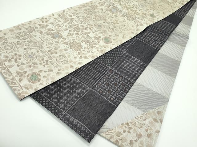 平和屋着物 上 スリーシーズン 春夏秋 両方向 両面 全通柄袋帯 草花文 CZAA3900s5