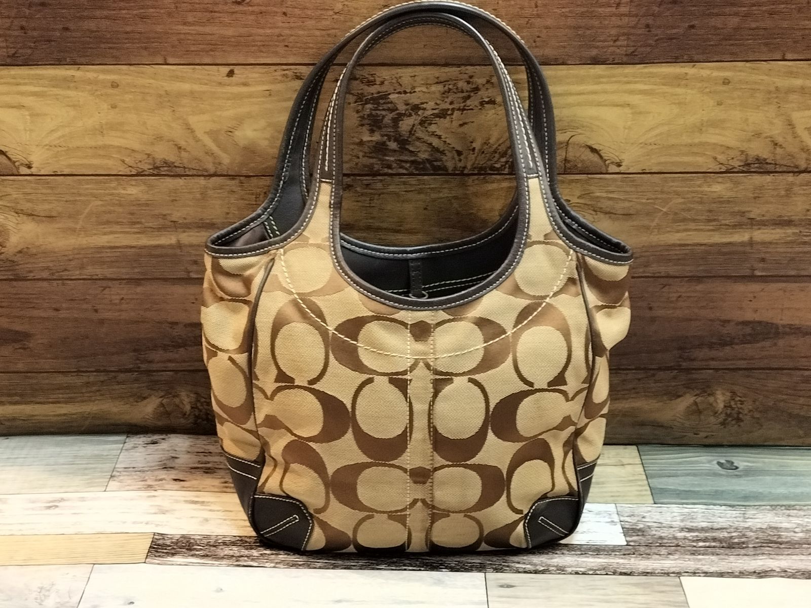 【美品】COACH コーチ シグネチャー ハンドバッグ トートバッグ ブラウン 未使用級☆COACHコーチ トートバッグ レザー ブラウン