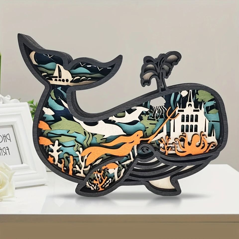 3D木製クジラ彫刻 多層彫刻 置物 ムードライト ナイトライト 3D木製クジラ彫刻 多層彫刻 置物 ムードライト ナイトライト