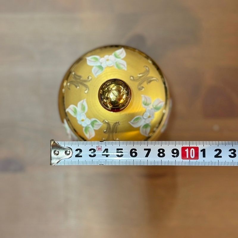 ヴェネチアングラス 赤金彩 高さ17cm キャンディポット 脚付き