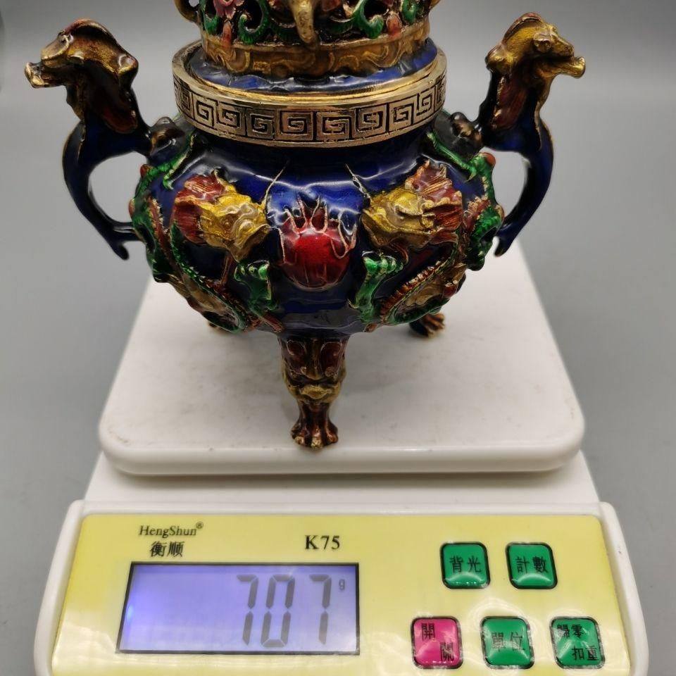 琺瑯彩双龍耳の香炉 香道具 装飾品 工芸品 美術品 置物 - メルカリ
