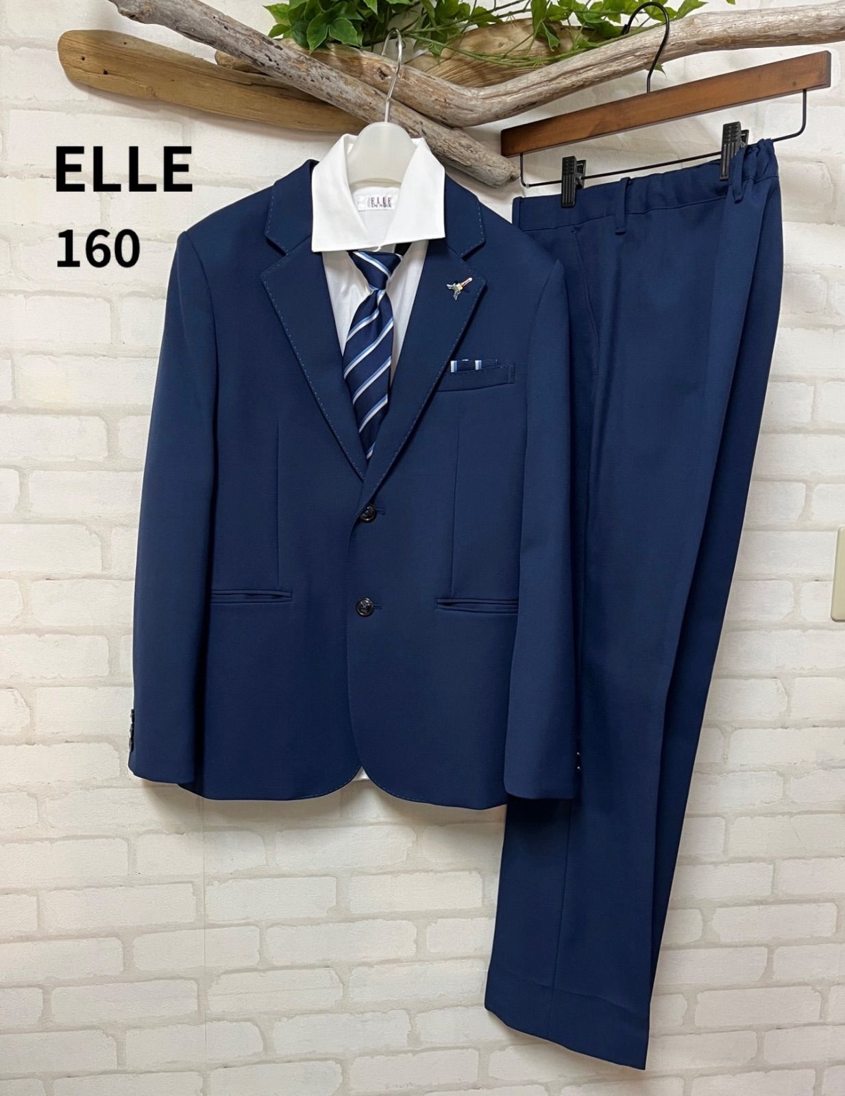 子供服　ブランド　ELLE   エル　フォーマルセット　160　男の子フォーマル　ネクタイ　チーフ　七五三祝い、学校見学、発表会、結婚式、お受験、面接、受験スーツ