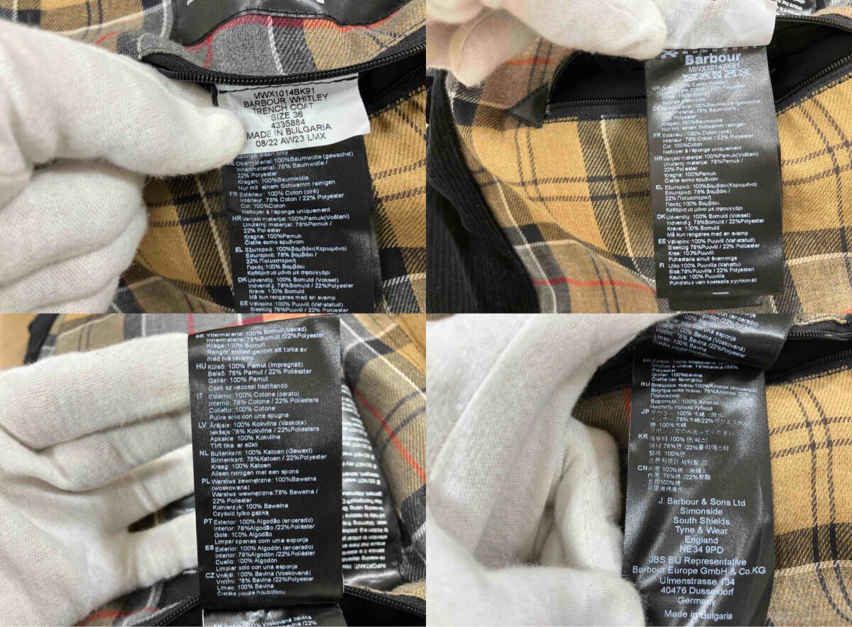 ☪ コート ブラック BARBOUR whitley mwx1014 トレンチスタイル トレンチタイプコート ブラック 36