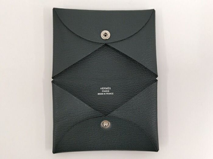 HERMES カルヴィ コインケース シェーブル レザー グリーン系 A刻印