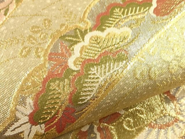 平和屋着物▽佐賀錦 六通柄袋帯 雪芝吉祥花鳥文 金糸 正絹 逸品