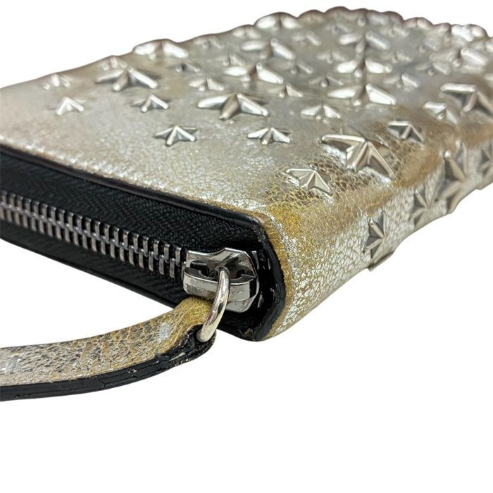 ジミーチュウ 財布 シルバー レザー スタッズ JIMMY CHOO ジミーチュウ スタースタッズラウンドファスナー長