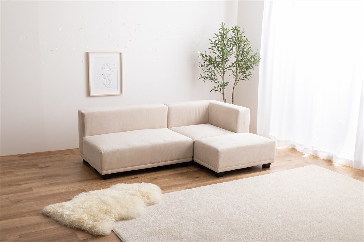 送料無料】Sucre コーナーソファ 天然木フレーム Sバネ 3点セット