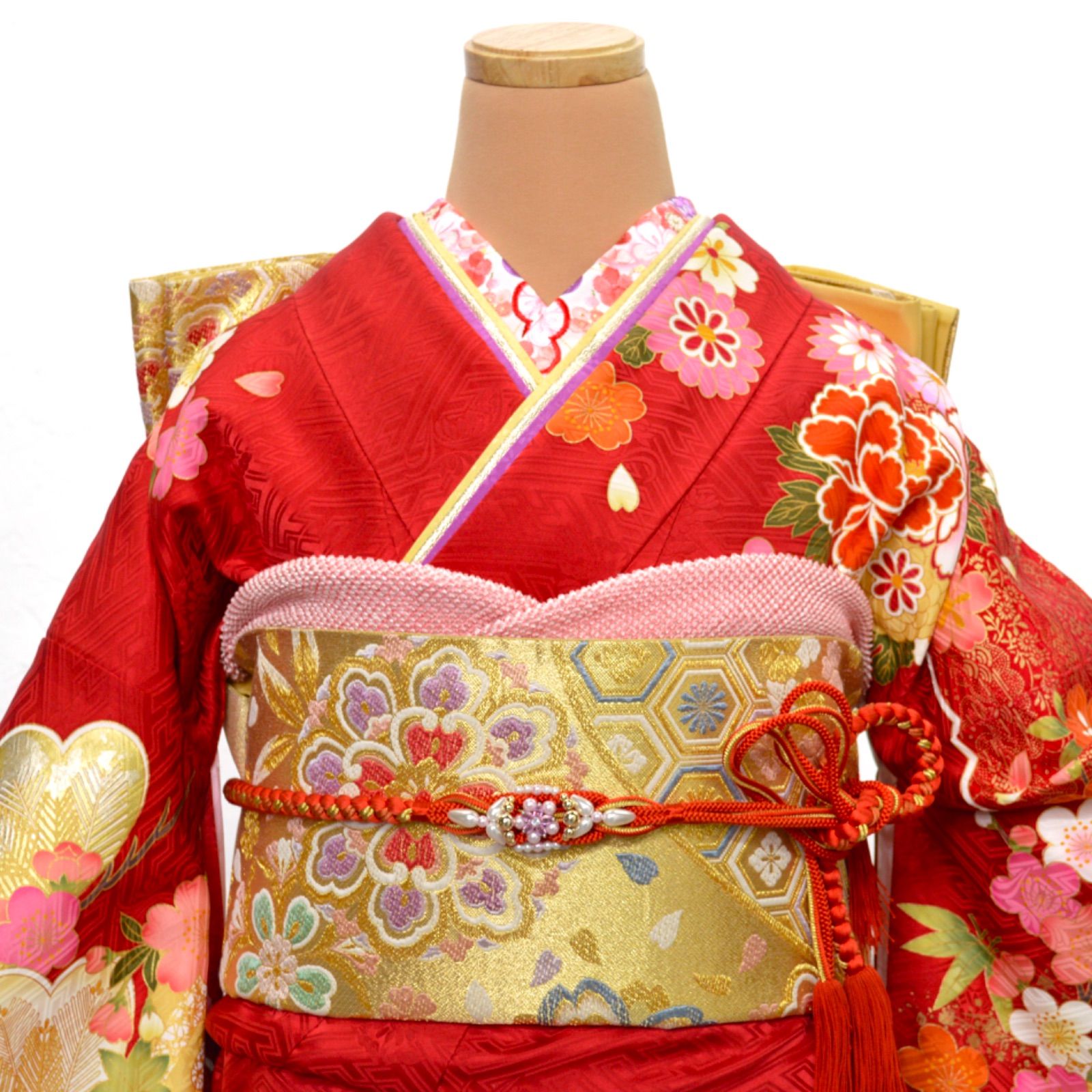 振袖 フルセット豪華6点サイズM〜L送料込み13800円風景花文　金彩 セール】 仕立付き 正絹振袖 フルセット32点 白色 くすみ色 花柄