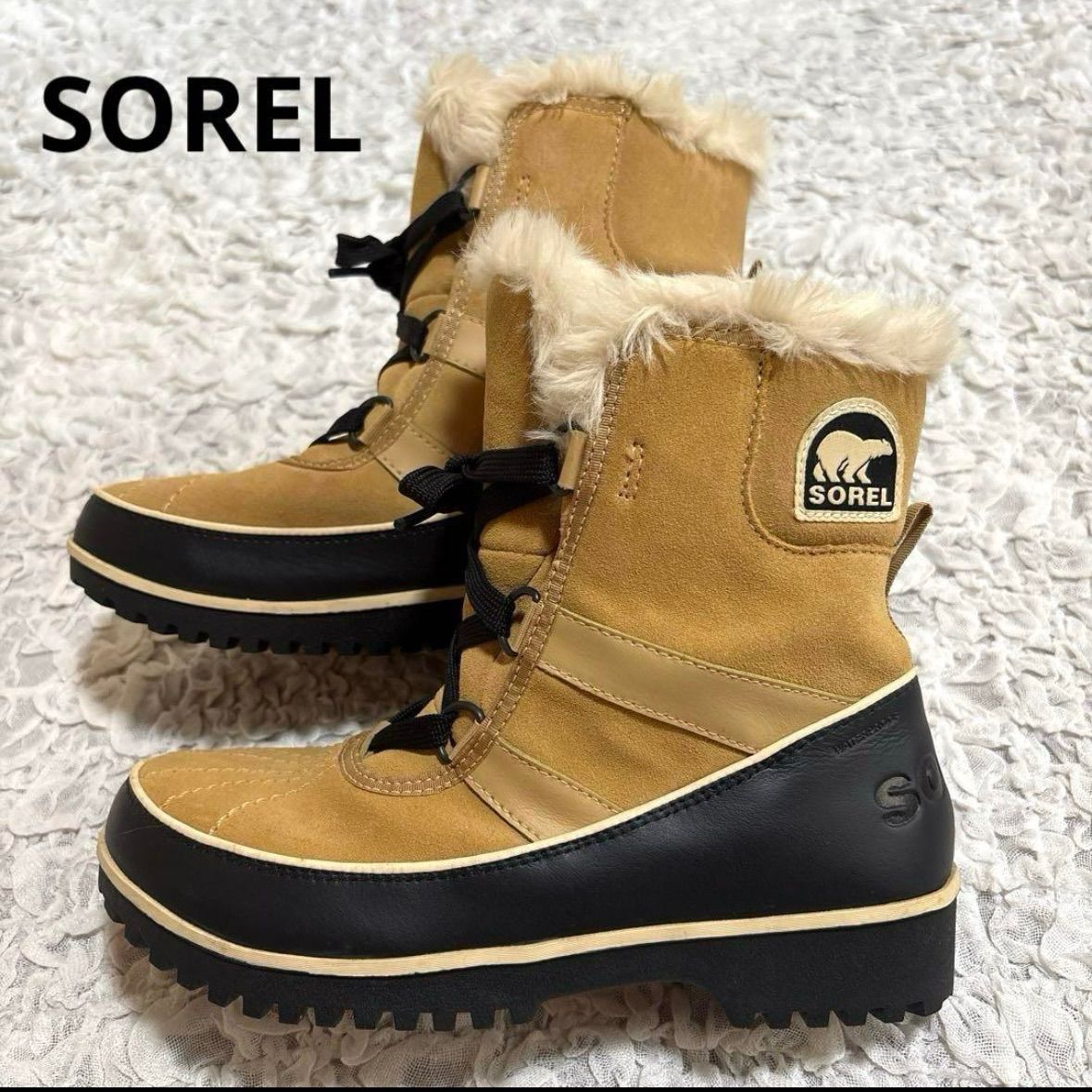 SOREL TIVOLI2 ソレル ファーブーツ 防水 スウェード キャメル 25cm 防寒 ウィンター ボア スノー レイン レースアップ アウトドア 雪 雨 ＊フォロー割対象品 5%offさせて頂きます