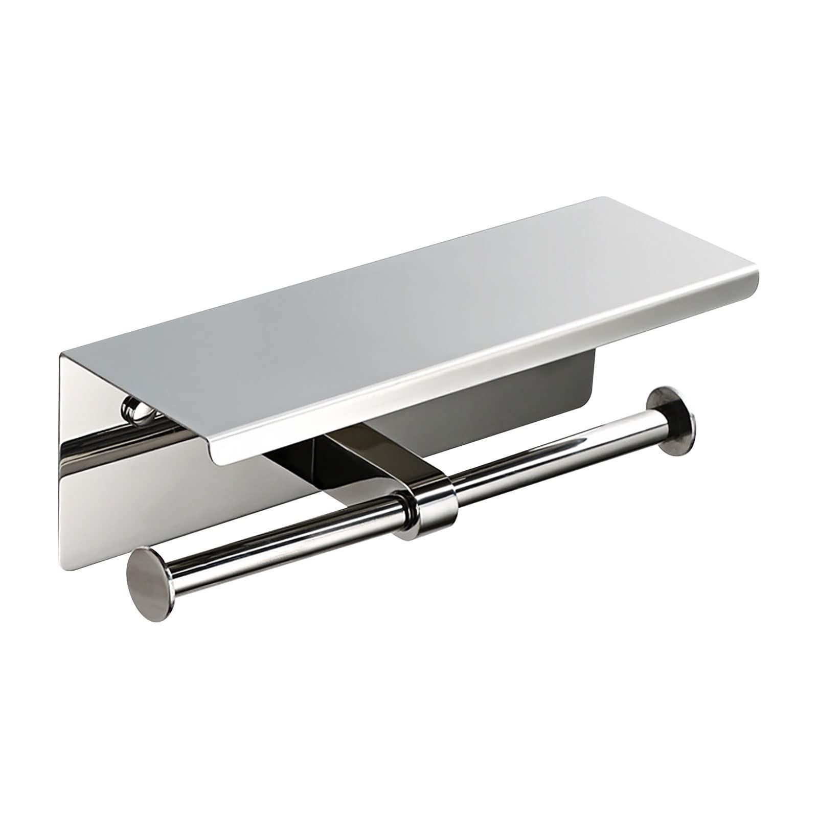 マンション 戸建て 工事不要 賃貸 簡単設置 対応 インテリア 芯なし DIY 太巻き ステンレス製ダブルペーパーローラー スマホや小物などが置ける棚板付き 棚付き 紙巻き 棚板付き トイレ 27 cm幅 ペーパーホルダー ネジ付き トイレっとペー